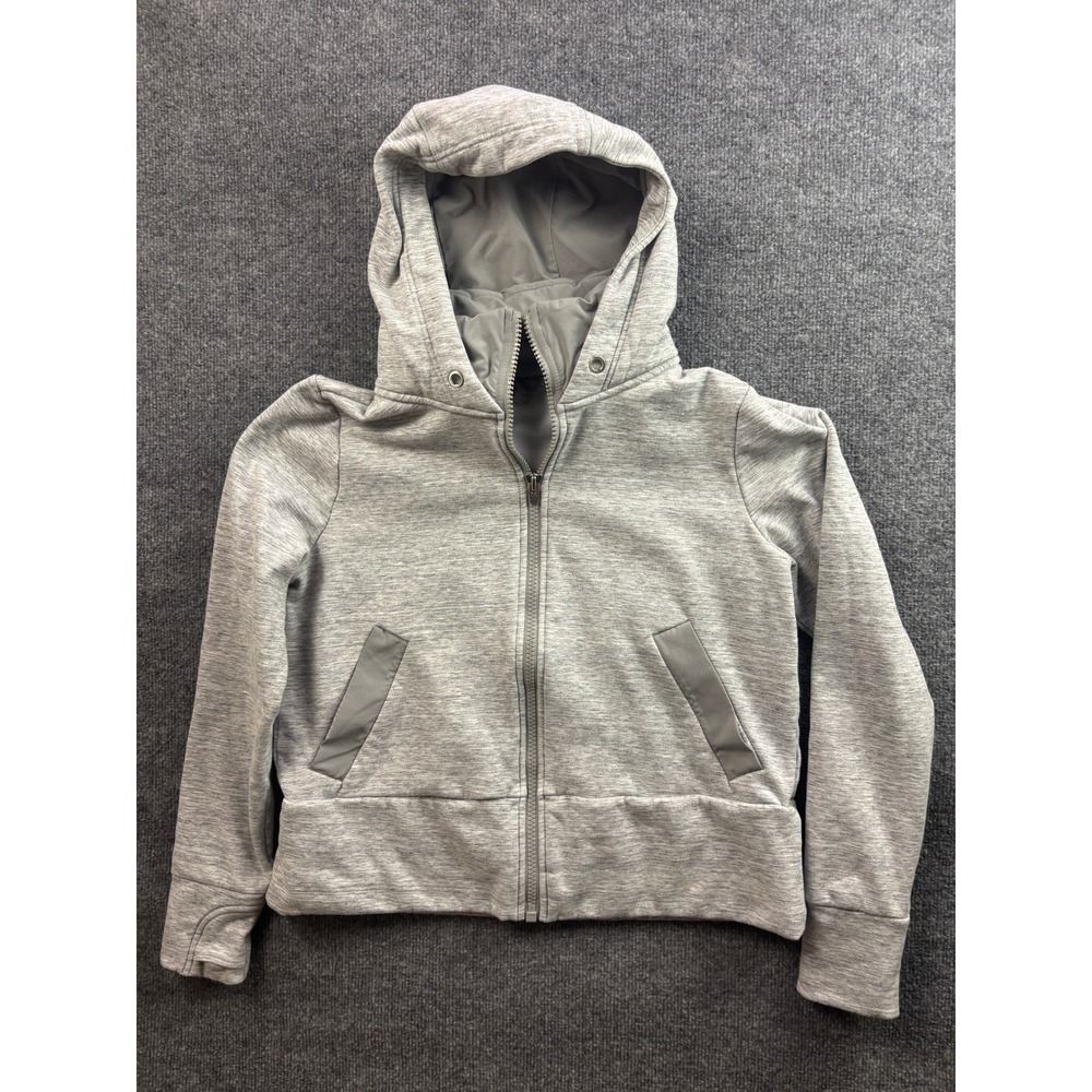 Athleta Full Zip Hoodie Womens Size M Gray Heathered Fleece Thumbhole Jacket